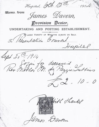 receipt for for funeral services in 1920